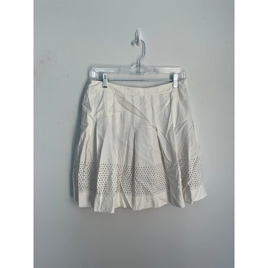 Rebecca Taylor Eyelet Mini Skirt Women 8 White Cotton Pleated Lined Summer