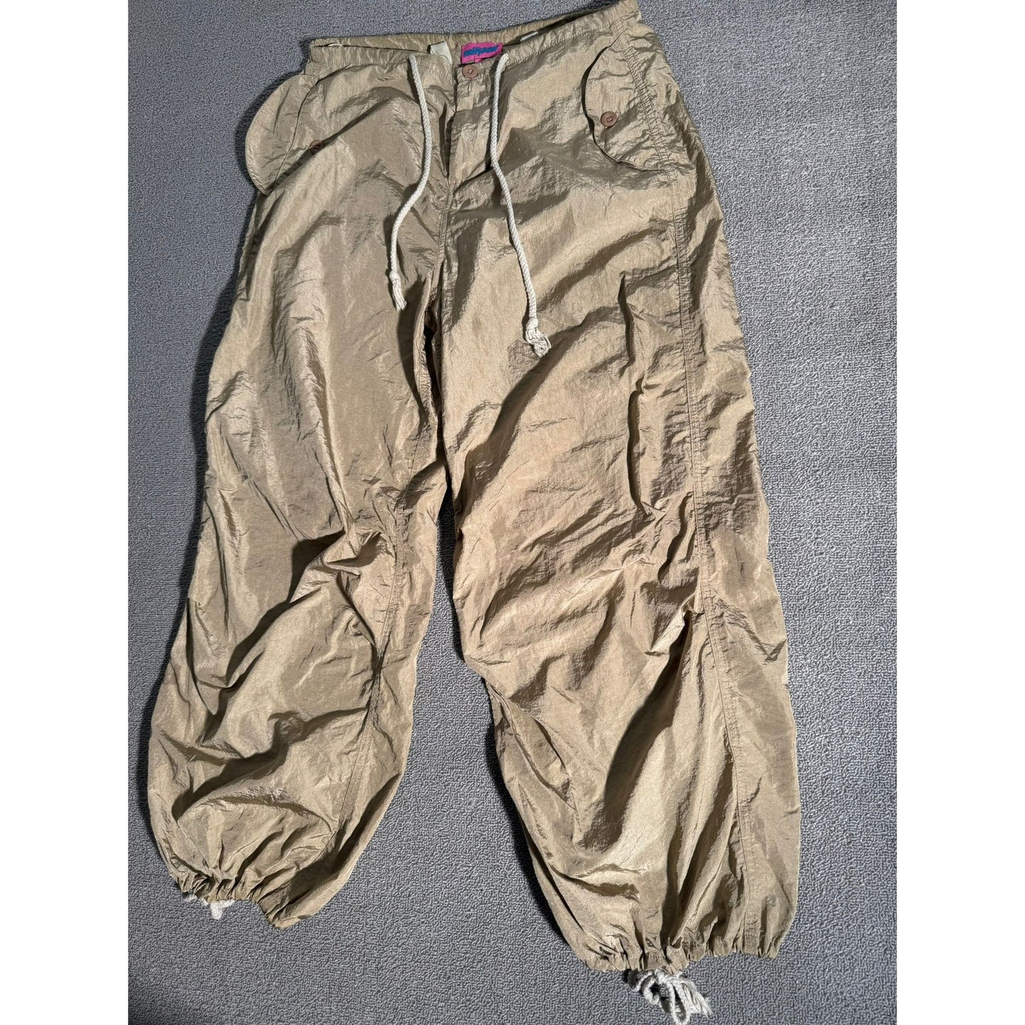 Edikted Beige Women Medium/Large Nylon Drawstring Cargo Jogger Pants