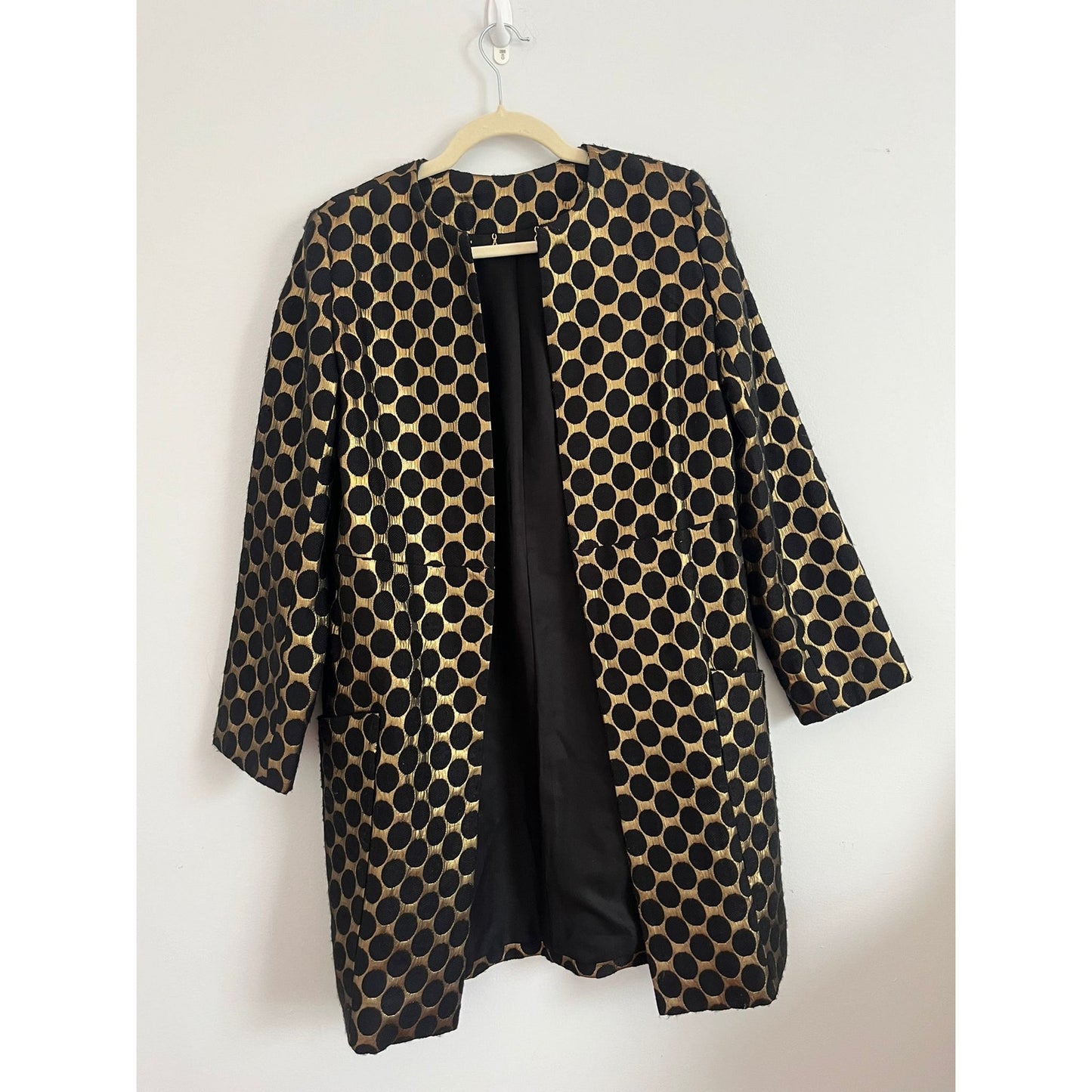 Diane von Furstenberg Coat Women 4 Polka Dot Metallic Open Front Long Jacket