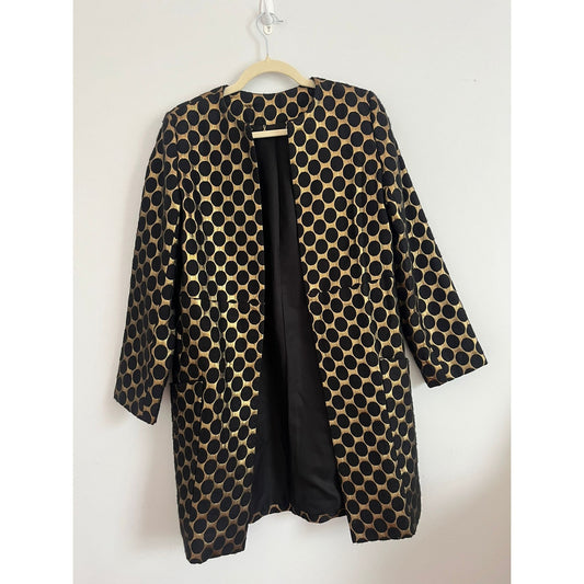 Diane von Furstenberg Coat Women 4 Polka Dot Metallic Open Front Long Jacket