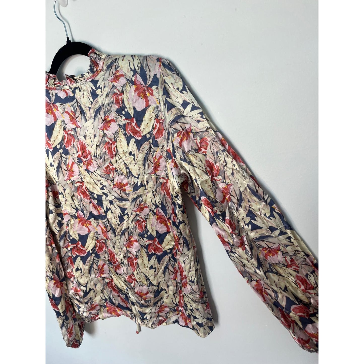 Tularosa Floral Blouse Women Medium Long Sleeve V Neck Tie Front