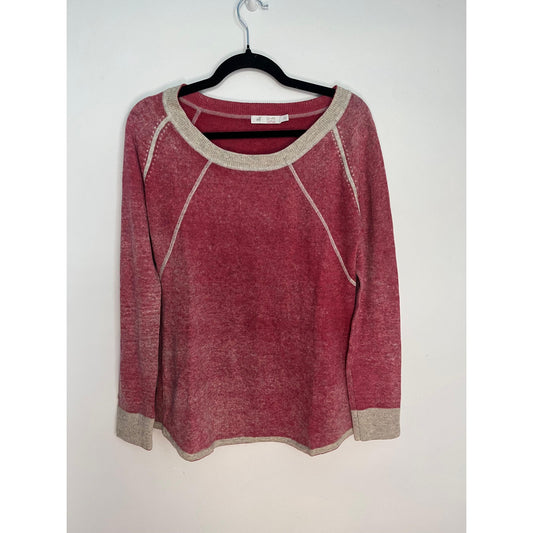 Raffi Cashmere Raglan Sweater Women M Red Contrast Stitch Crewneck