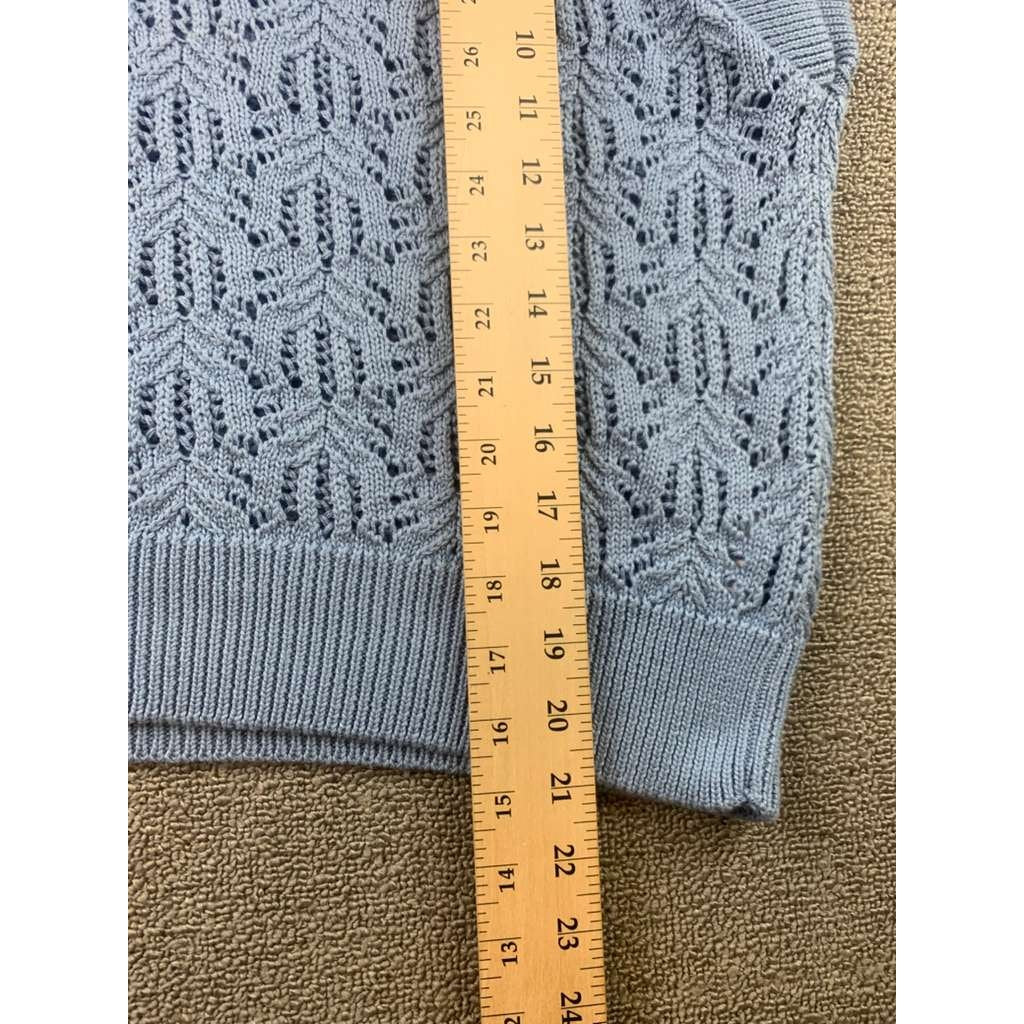 An’ge Ange Sweater Vest Women S/M Blue Open Knit Eyelet Sleeveless Preppy