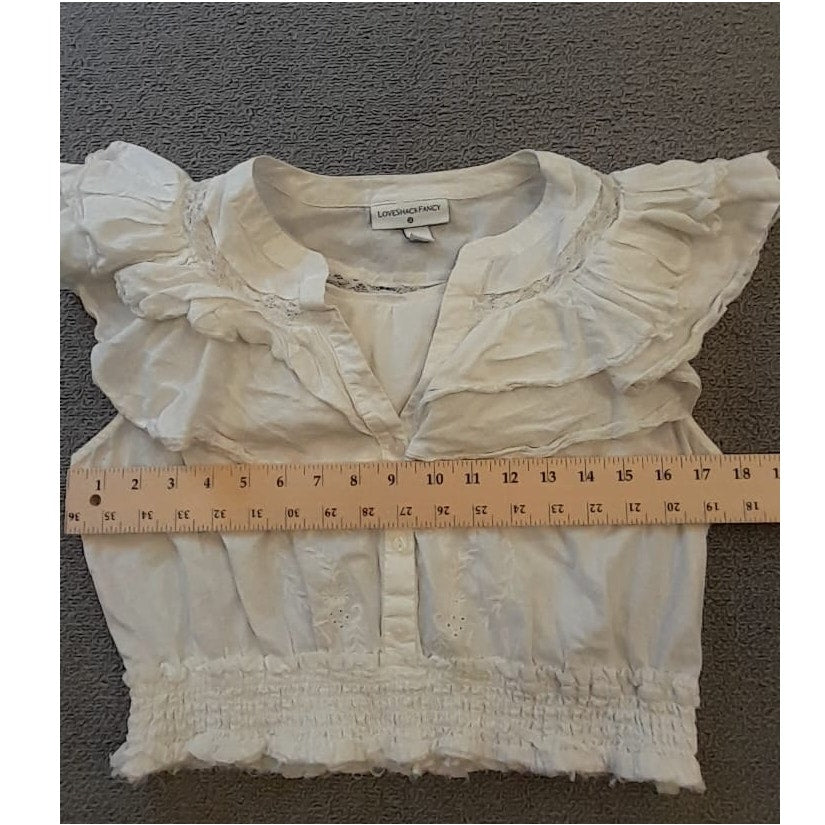 LoveShackFancy Target Women's M White Eyelet Ruffle Button Top Blouse