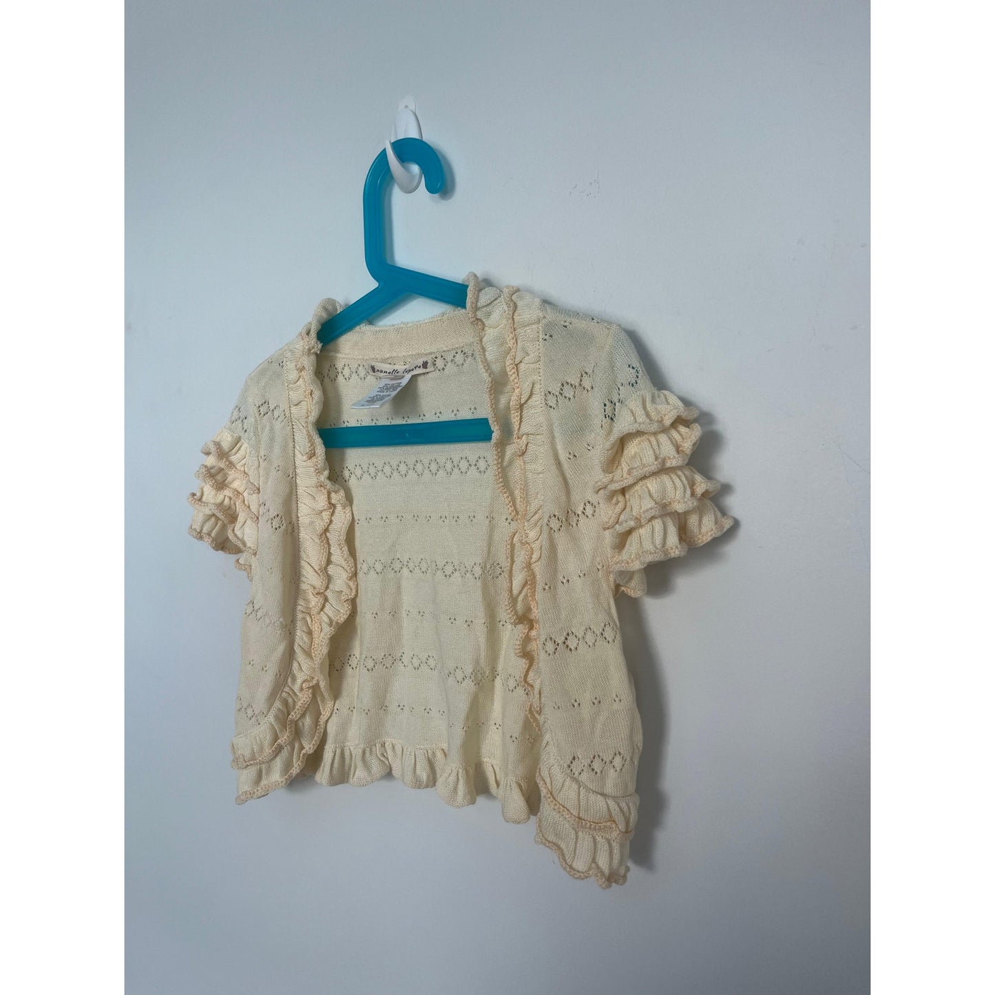 Nanette Lepore Ruffle Knit Shrug Cardigan Women XS Cream Eyelet Cropped Boho
