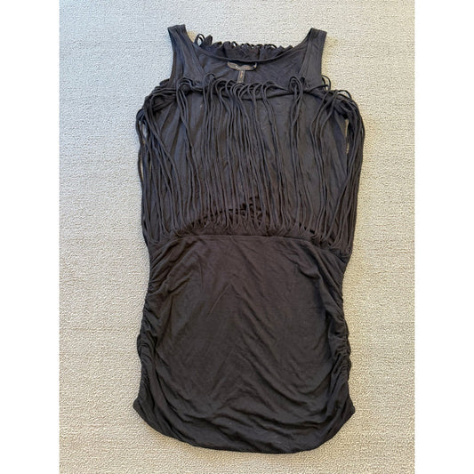BCBG MAXAZRIA Womens Size XS Black Fringe Ruched Tank Top Boho Style