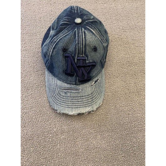 Nyc Men's One Size Blue Denim Distressed Baseball Hat