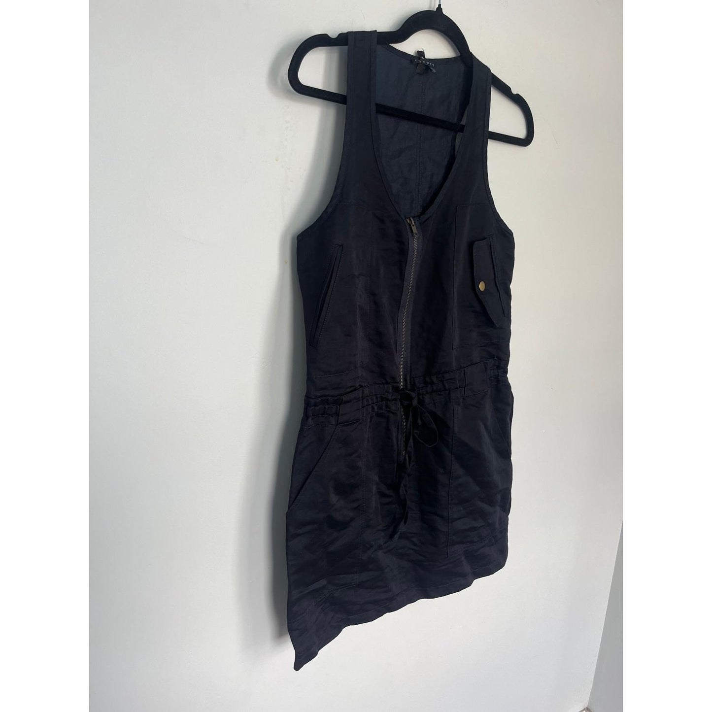 Theory Romper Womens Size 6 Black Sleeveless Linen Blend Dress