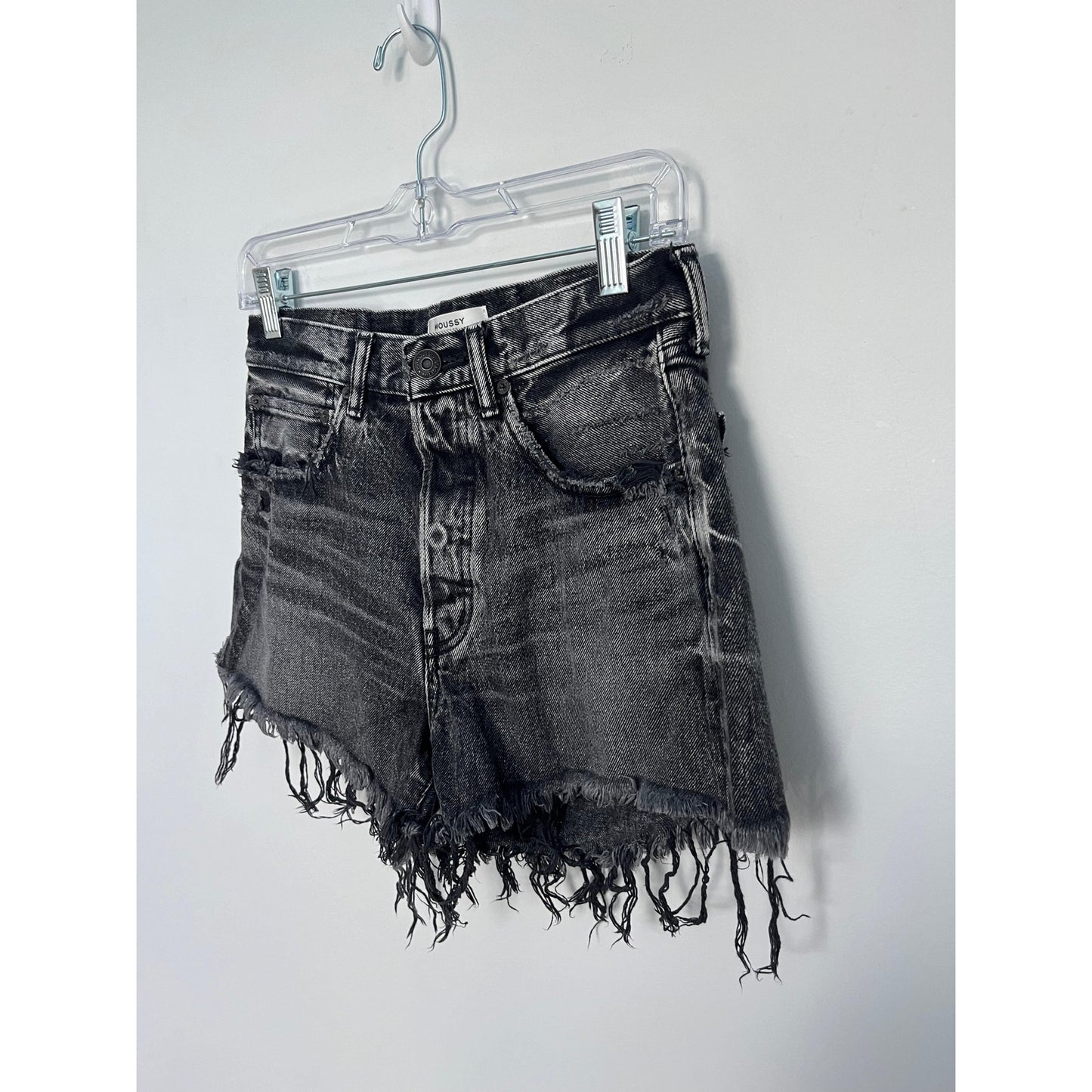 MOUSSY Vintage Denim Shorts Women 25 Black Distressed Raw Hem High Rise