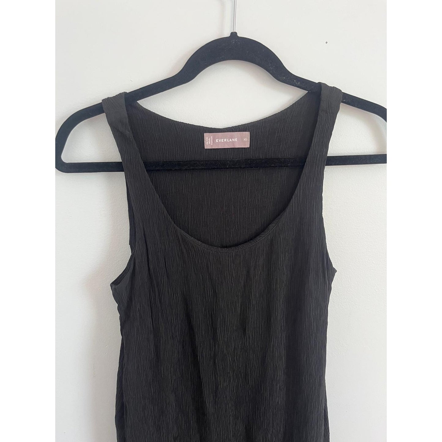 Everlane Midi Dress Women XS Black Crinkle Sleeveless Minimalist