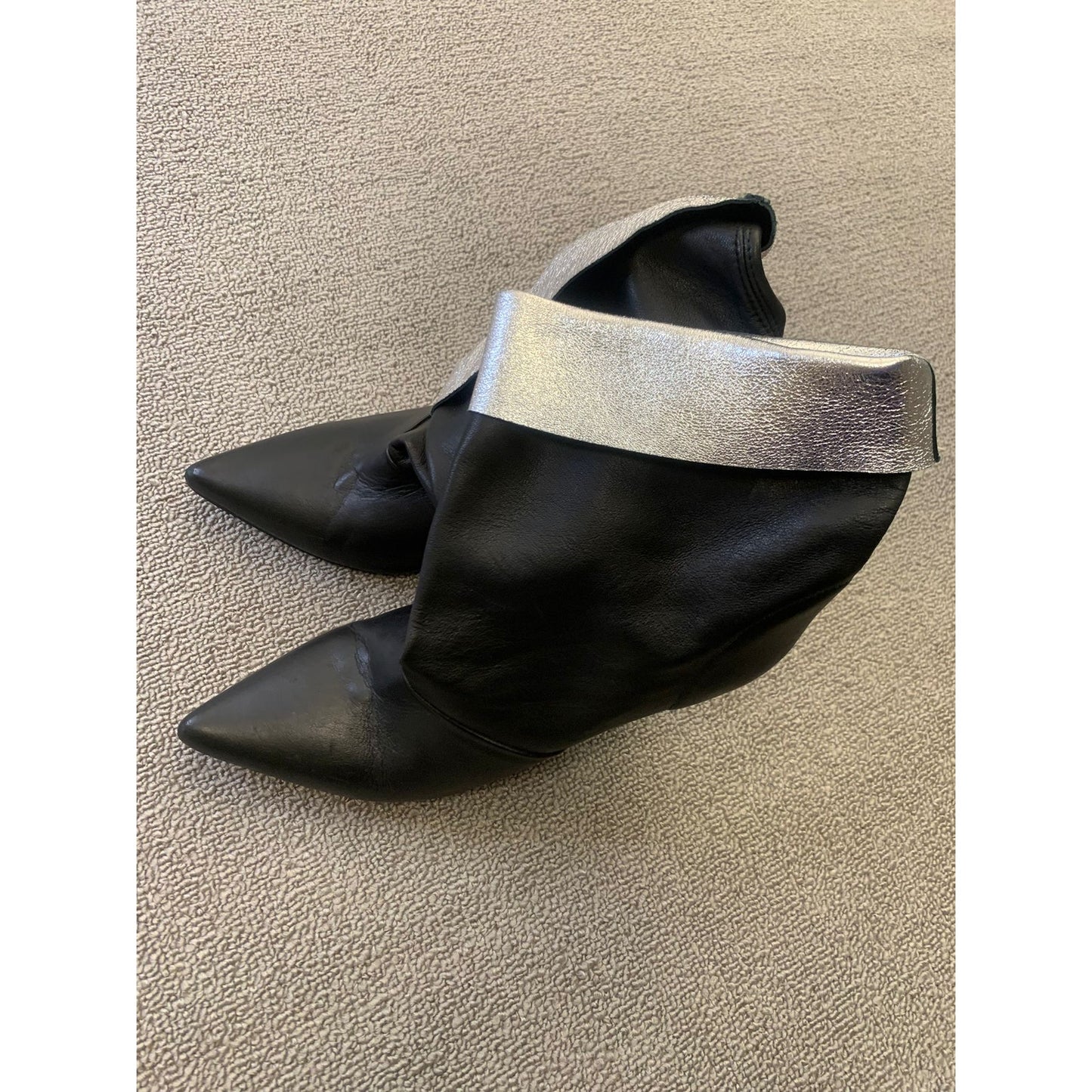 IRO Women Size 38 Black Silver Leather Ankle Boots