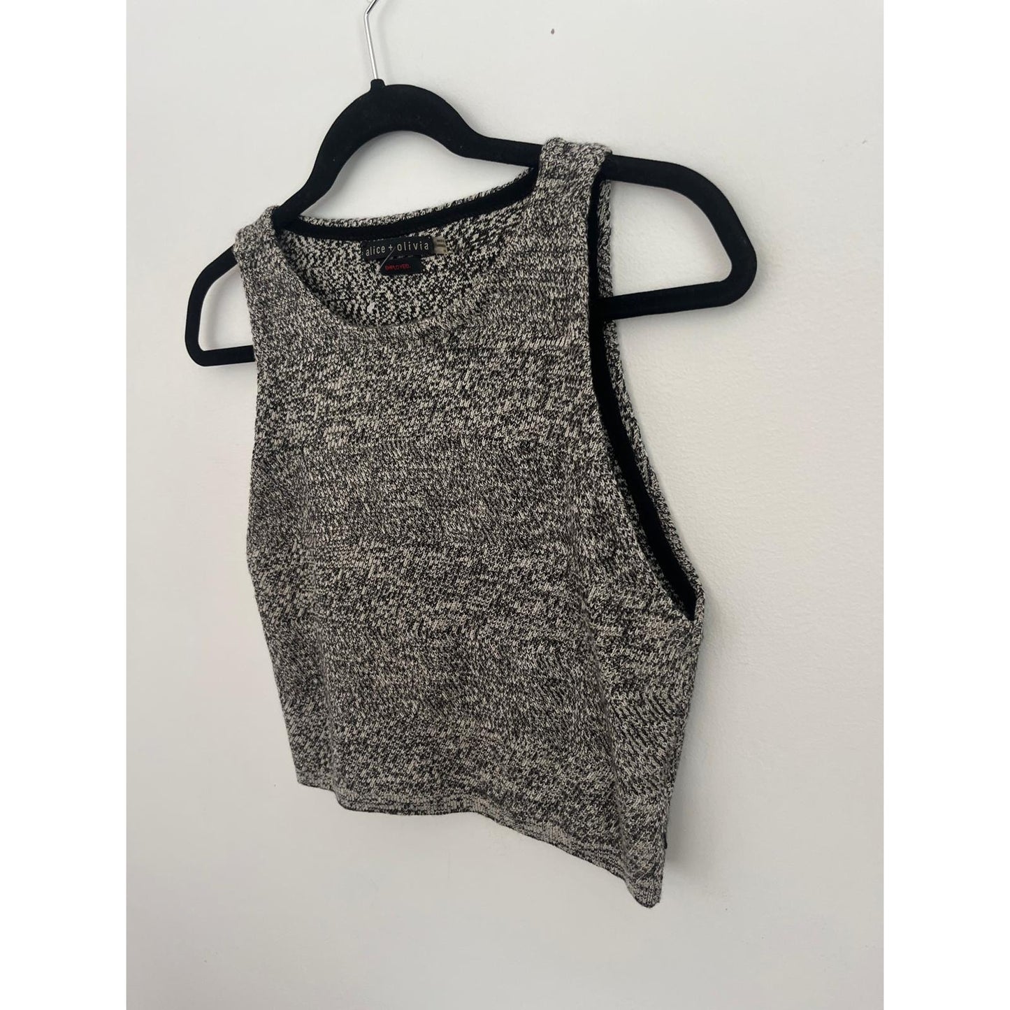 Alice + Olivia Knit Crop Top Women Large Black White Marled Sleeveless Sweater