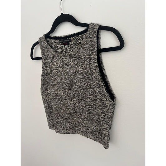 Alice + Olivia Knit Crop Top Women Large Black White Marled Sleeveless Sweater
