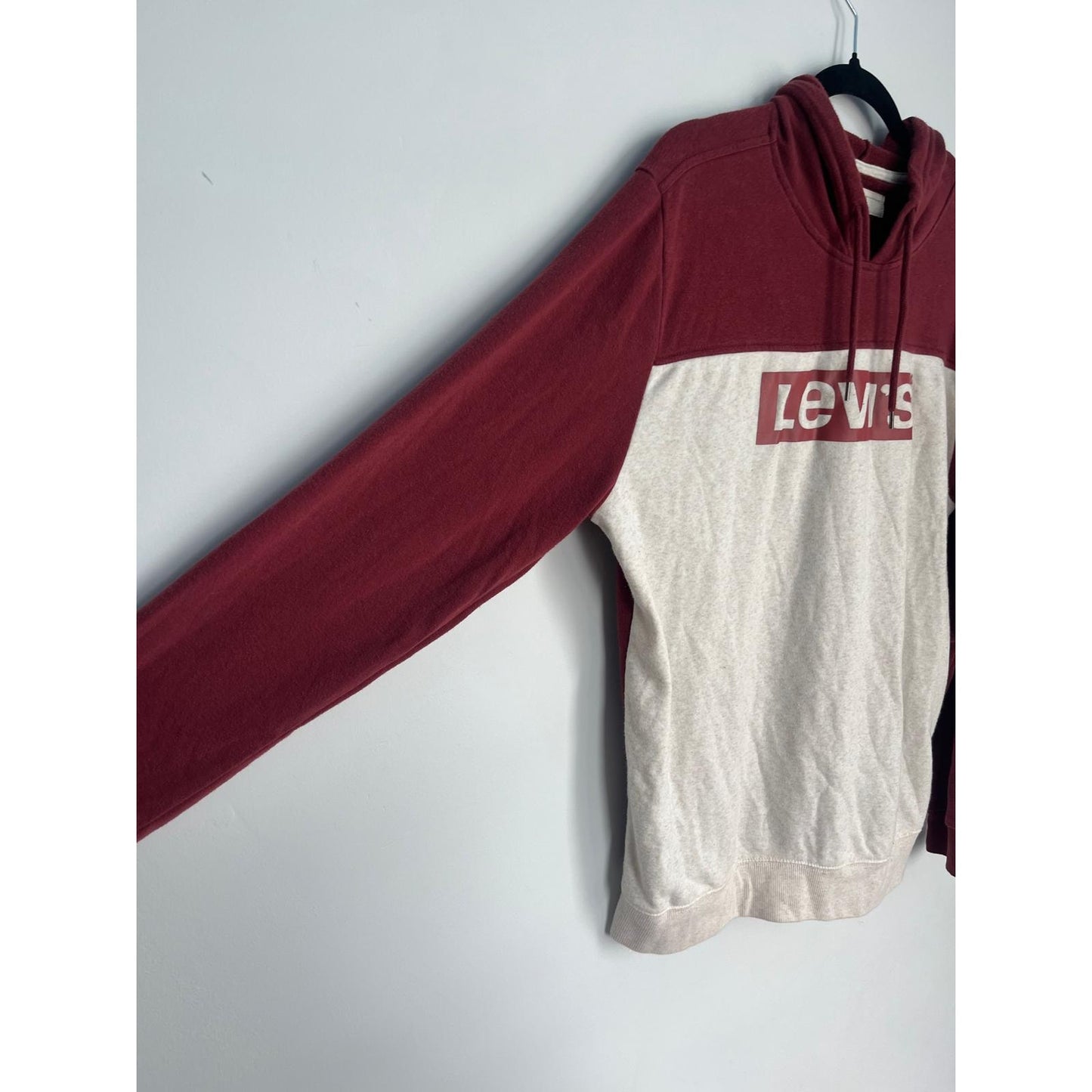 Levis Hoodie Sweatshirt Men Large Red Cream Colorblock Logo Pullover