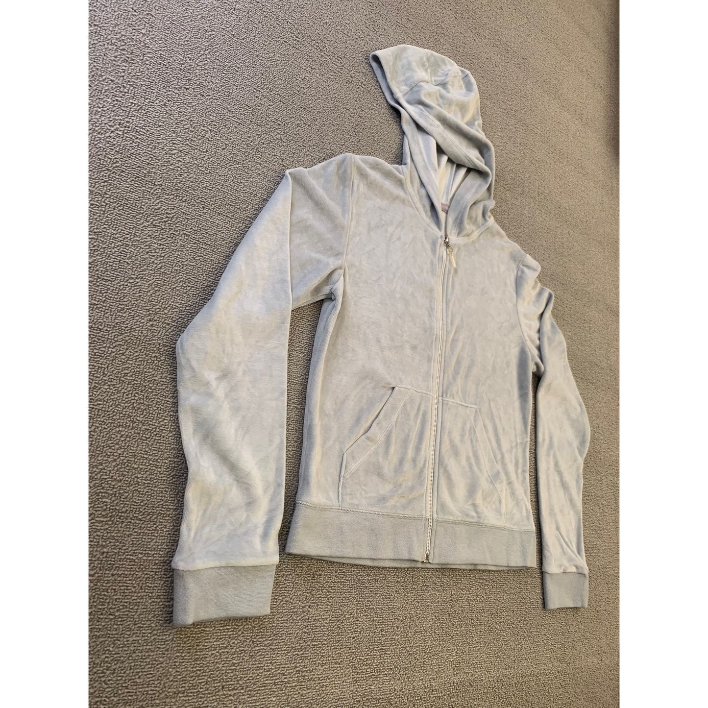 VERONA L Women's Gray Full Zip Velour Hooded Sweatshirt Soft Y2K