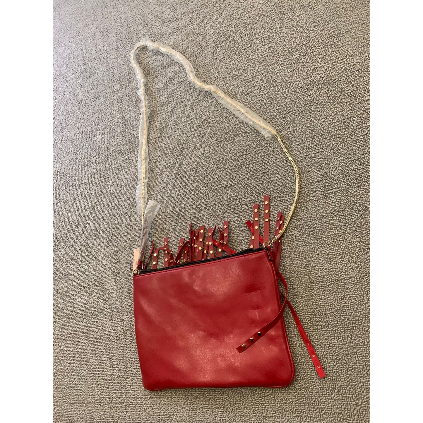VICTORIA'S SECRET Women Red Gold Fringe Crossbody Bag