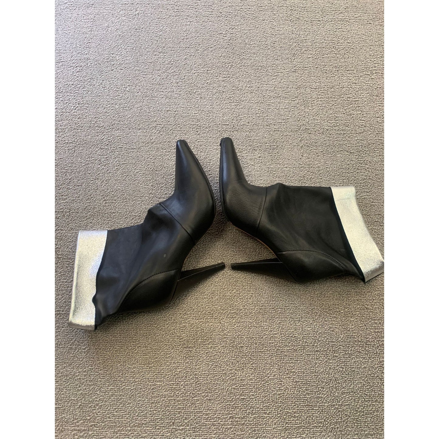 IRO Women Size 38 Black Silver Leather Ankle Boots