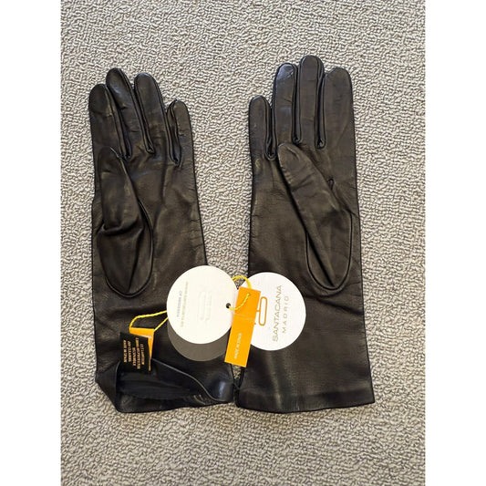 Santacana Madrid Women 6M Black Leather Lined Lambskin Gloves