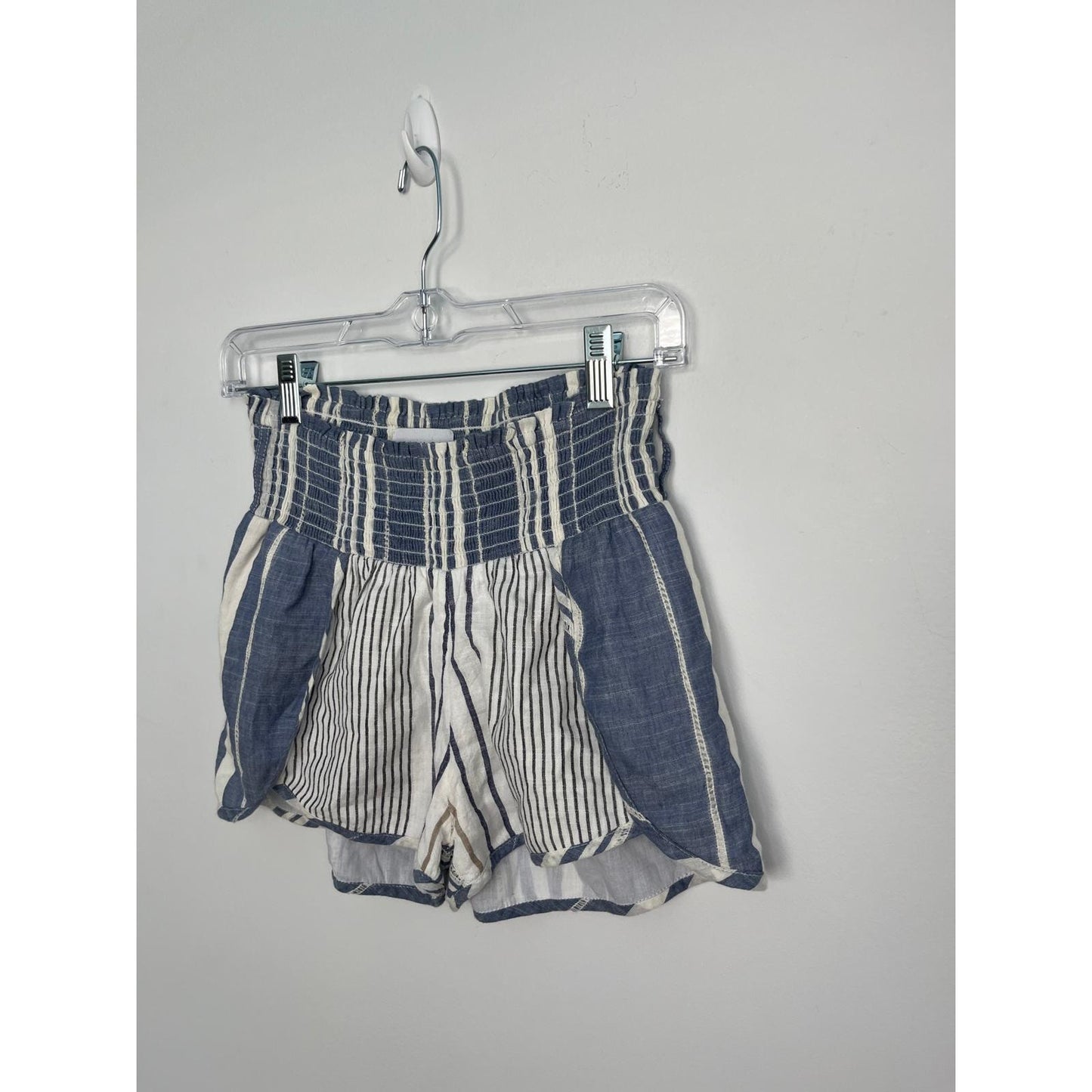 Saylor Striped Linen Blend Shorts Women XS Blue White Smocked High Waist