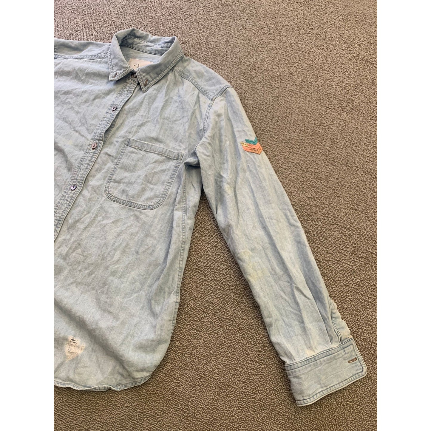 Rails Women's S Light Blue Embroidered Chambray Distressed Shirt