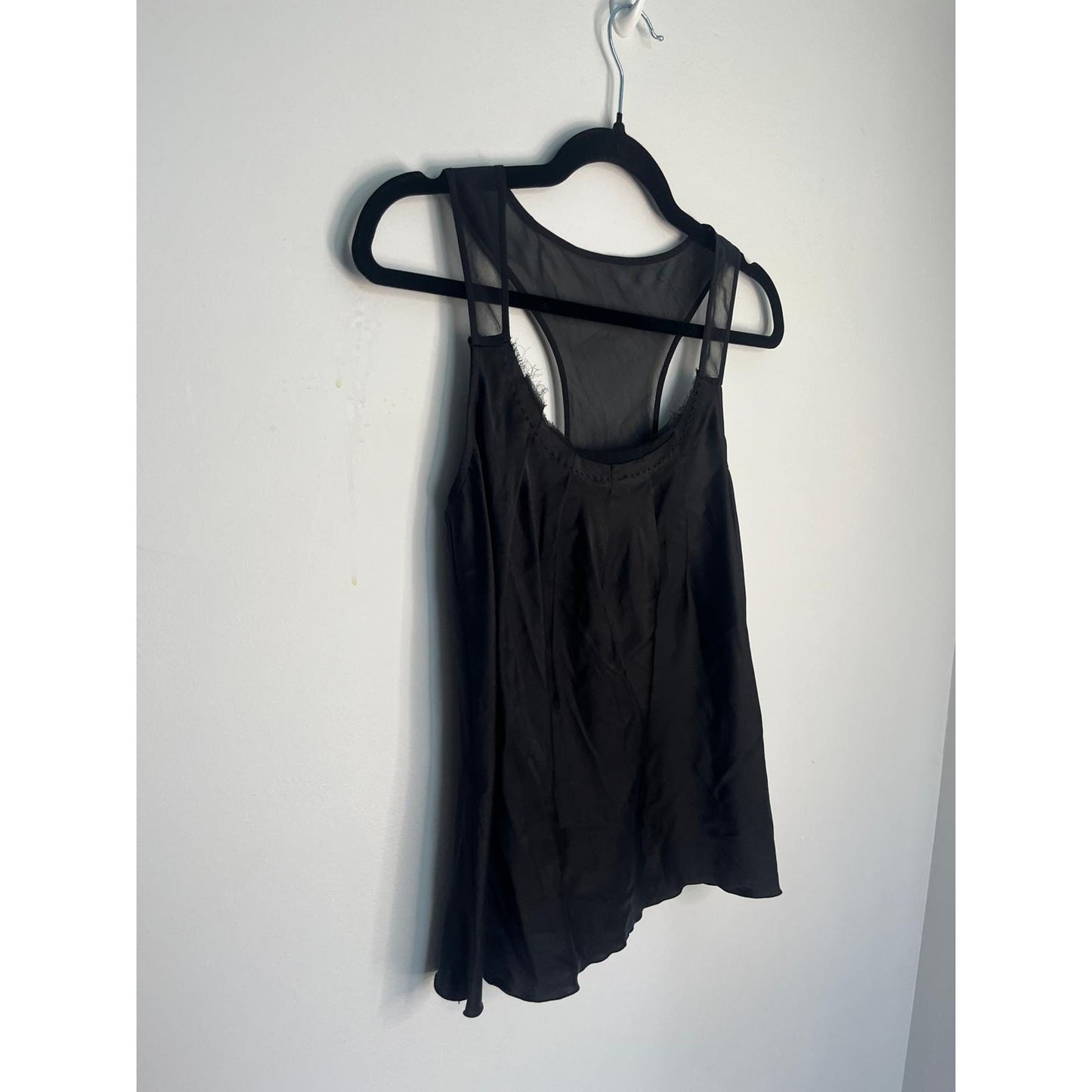 Club Monaco tank top women XS black satin mesh racerback