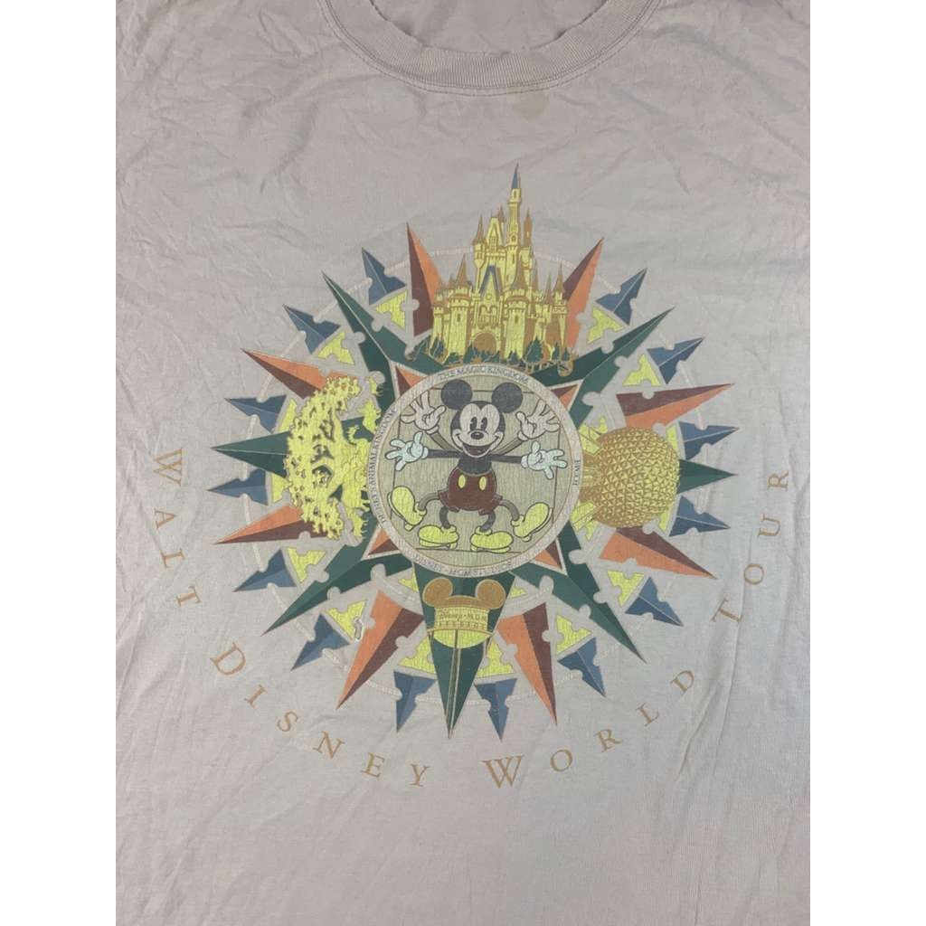 Vinatge Disney Tan Size Large World Tour Mickey Mouse Park Short Sleeve T Shirt