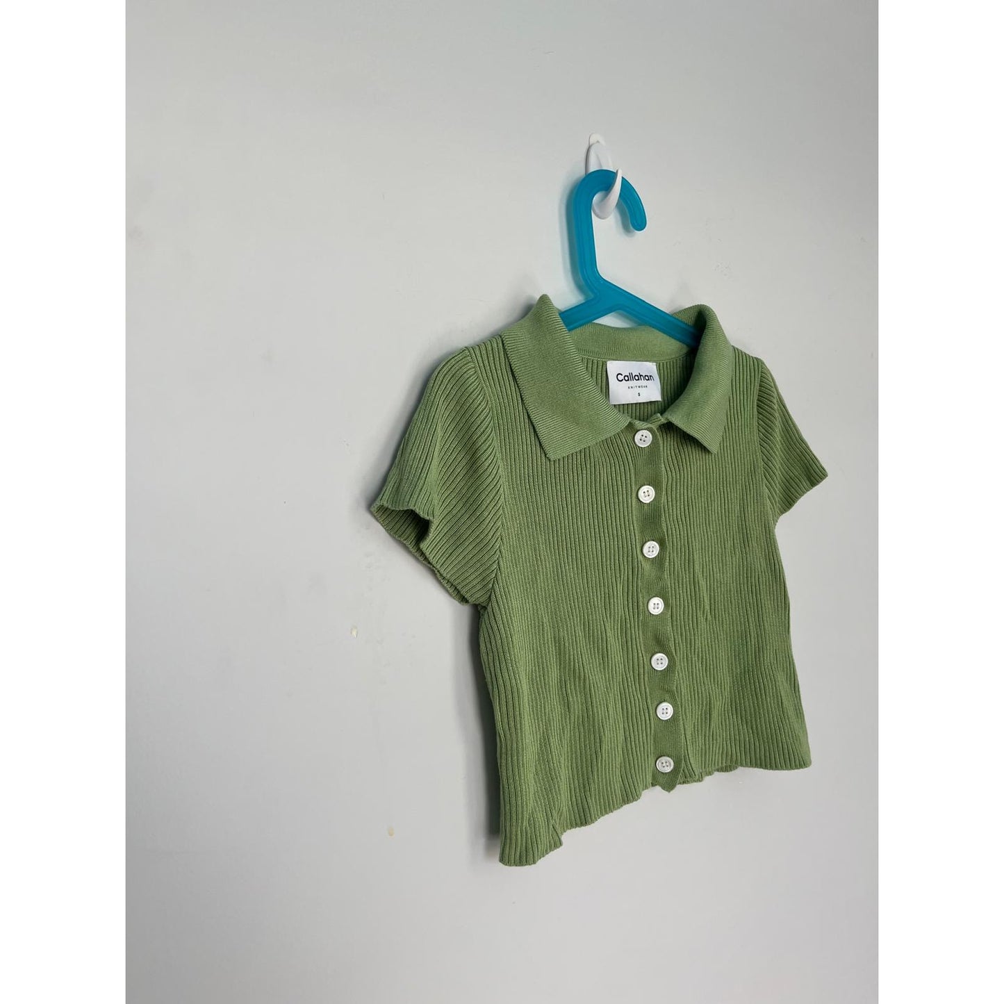Callahan Knitwear Two Piece Set Women S Ribbed Green Button Top Shorts
