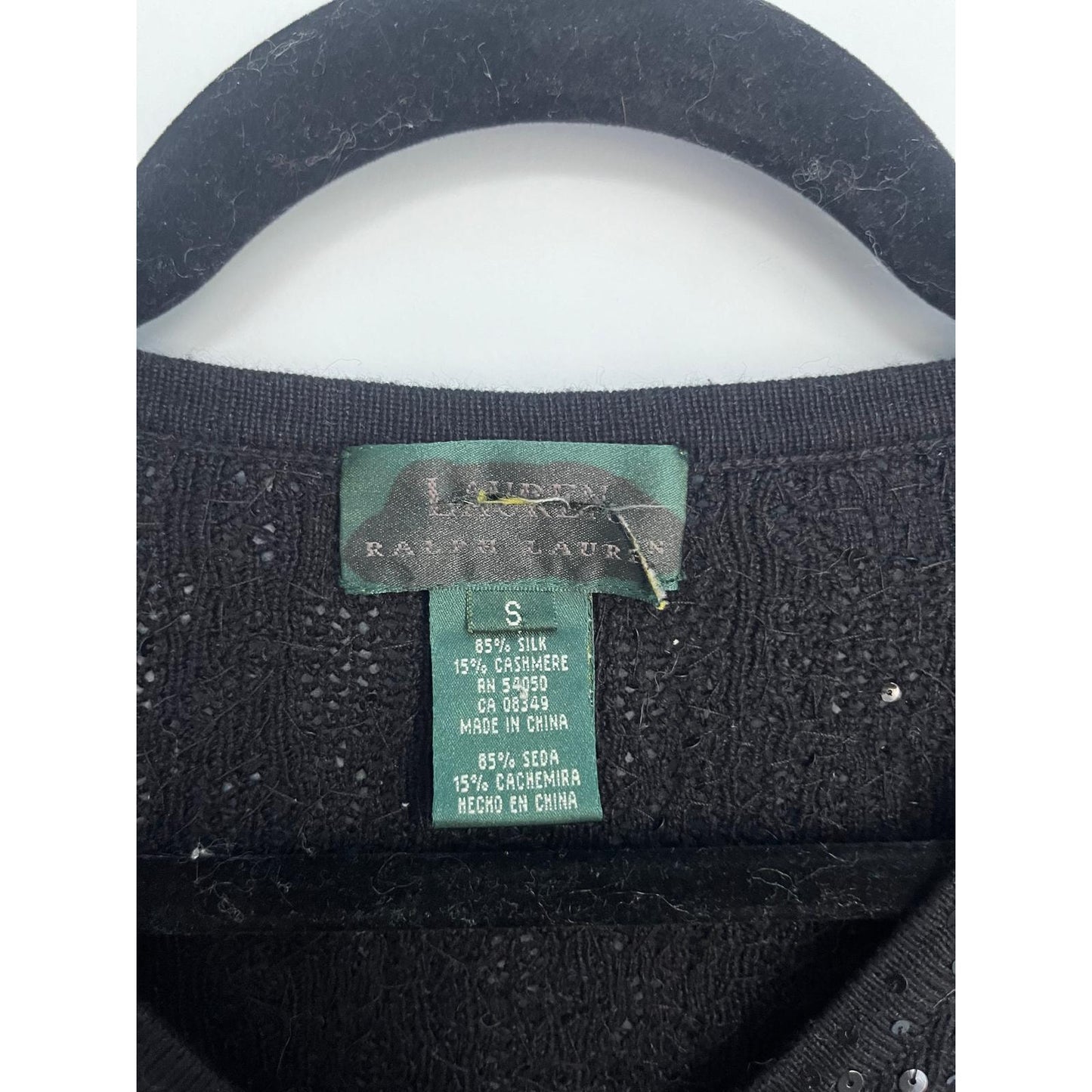 Lauren Ralph Lauren Sequin Cardigan Sweater Black Small Silk Cashmere Blend