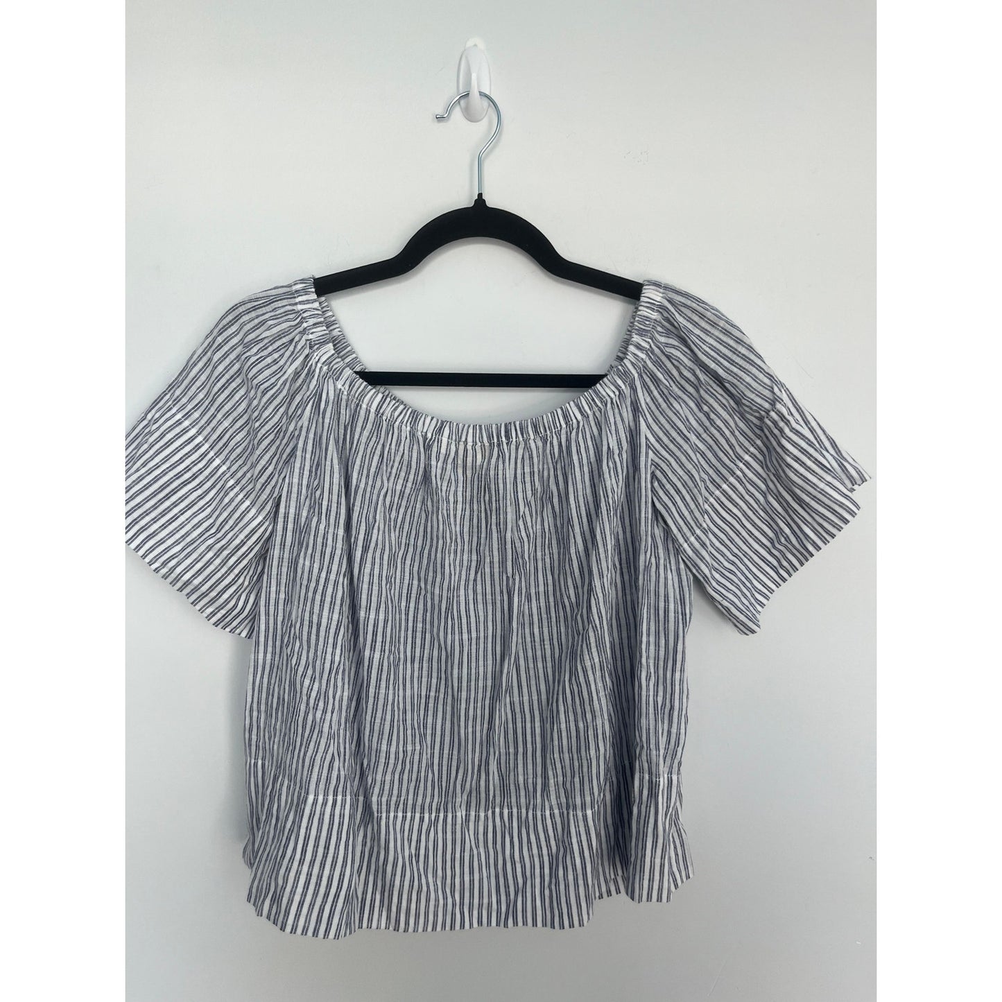 AG Adriano Goldschmied Striped Linen Blouse Women M Off Shoulder Summer Top