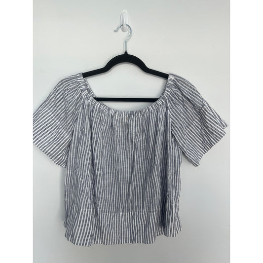 AG Adriano Goldschmied Striped Linen Blouse Women M Off Shoulder Summer Top