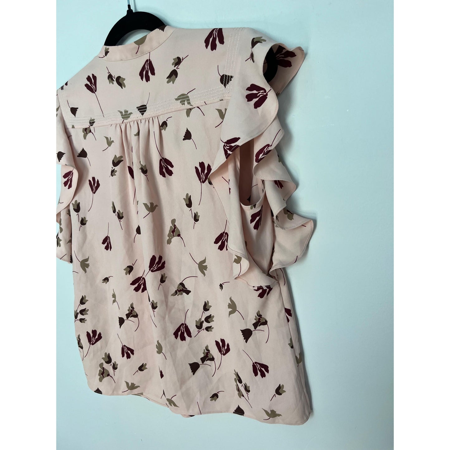 Joie Floral Ruffle Sleeve Blouse Women Small Pink Burgundy Leaf Print Top