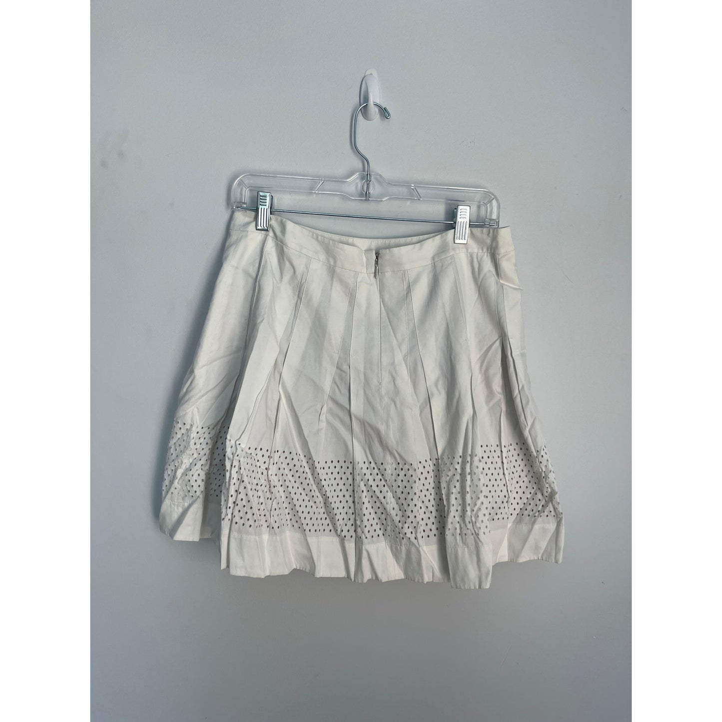Rebecca Taylor Eyelet Mini Skirt Women 8 White Cotton Pleated Lined Summer