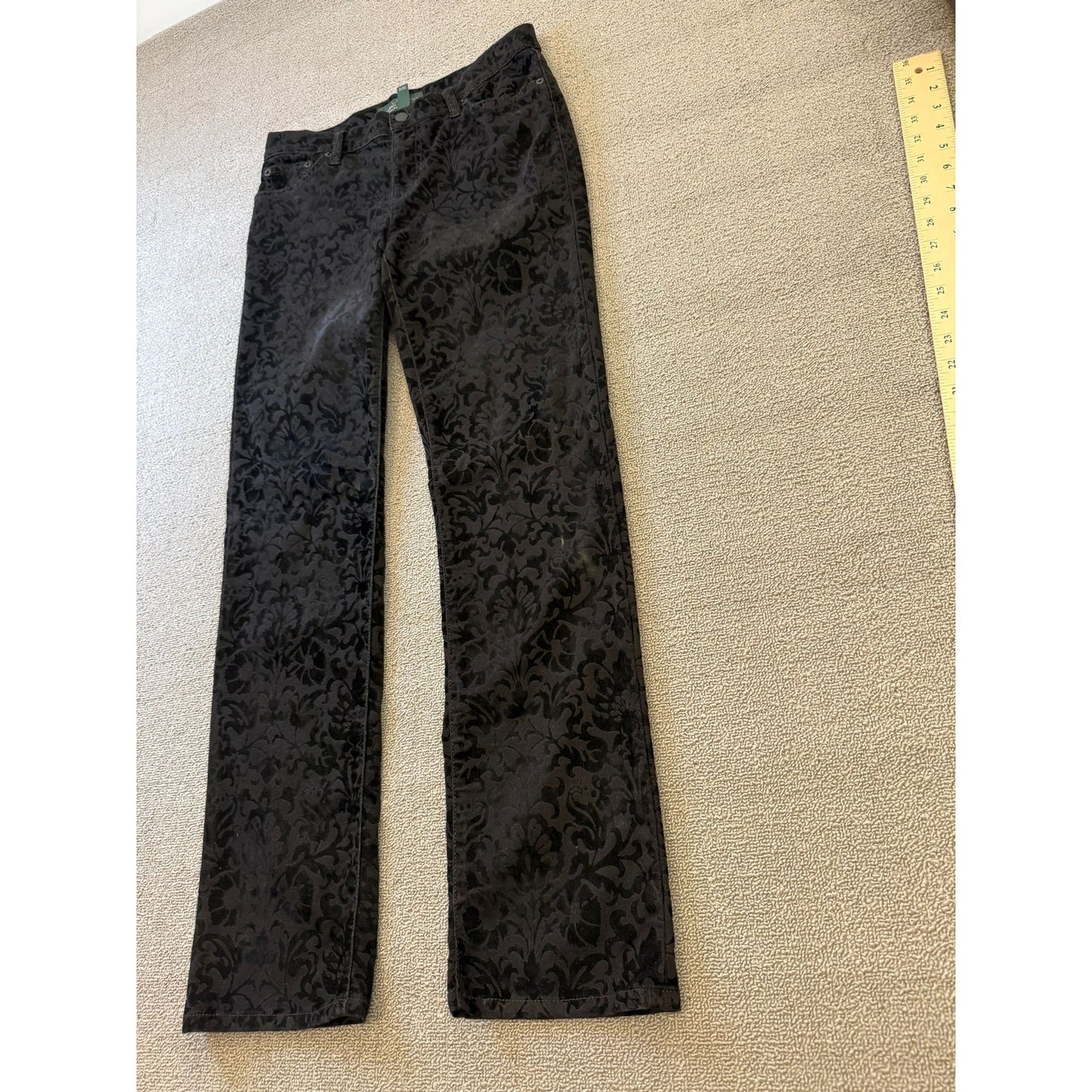 Polo Ralph Lauren Jeans Floral Patterned Velvet Female Size 8 Black Pants