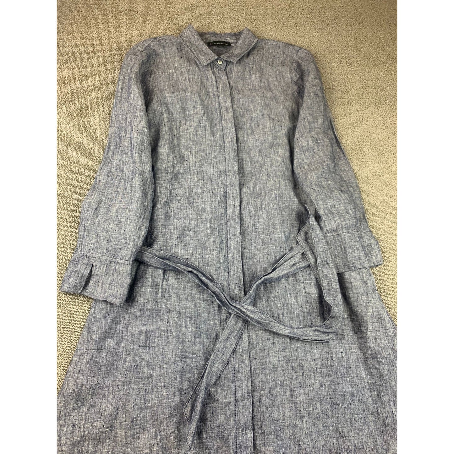 Saks Fifth Avenue Women's S Blue Linen Heathered Collared Shirt Dress