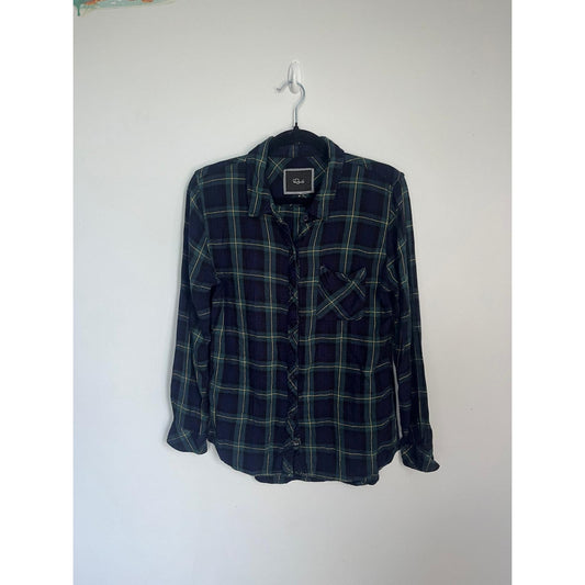 Rails Plaid Button Down Shirt Women M Navy Green Checkered Flannel