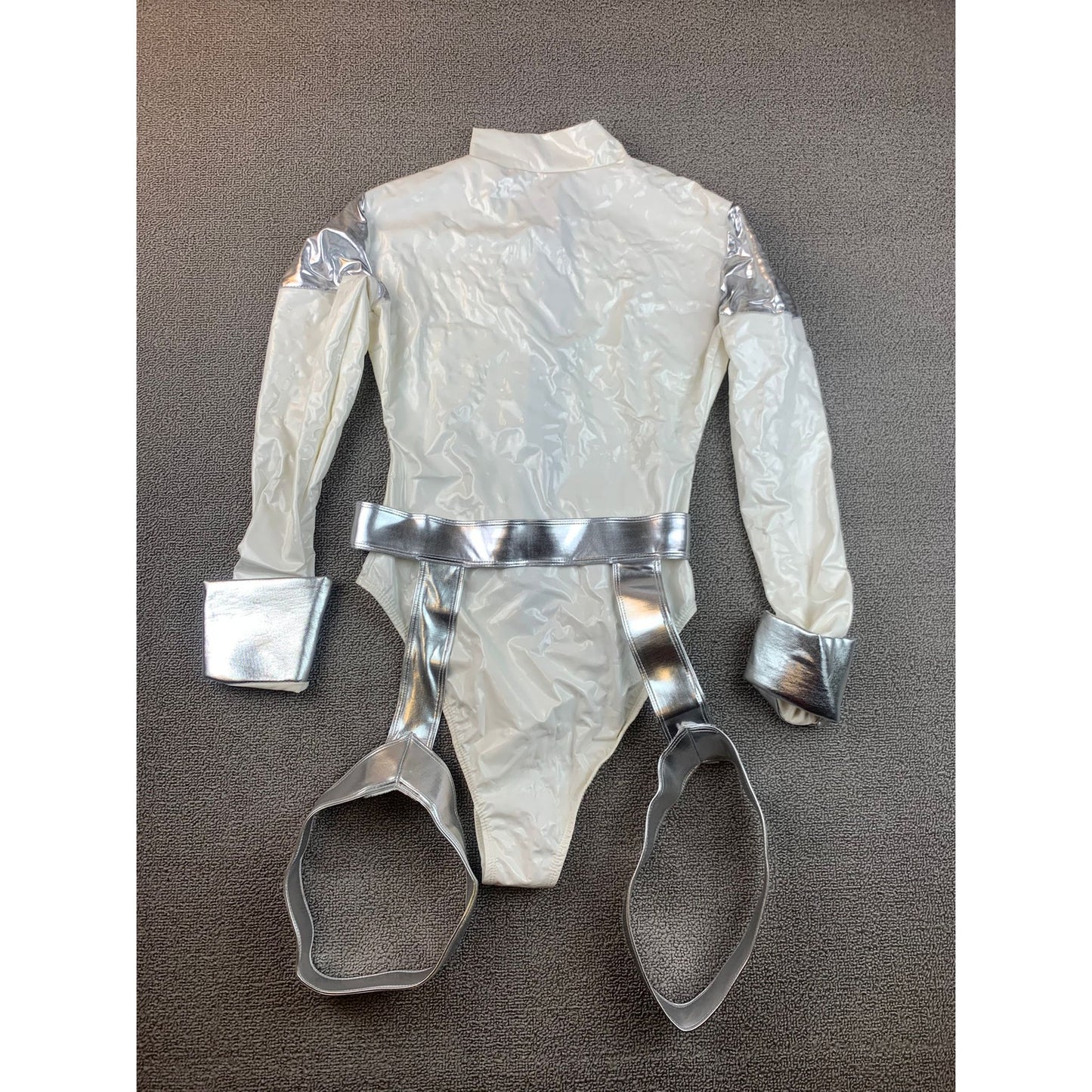 Forplay Women S/M White Silver Astronaut Halloween Costume Bodysuit