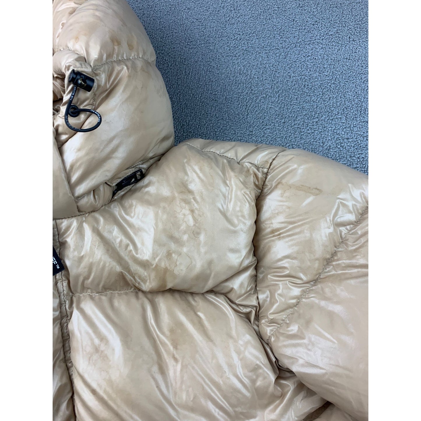 Aritzia The Super Puff Womens Large Tan Hooded Quilted Puffer Down Coat