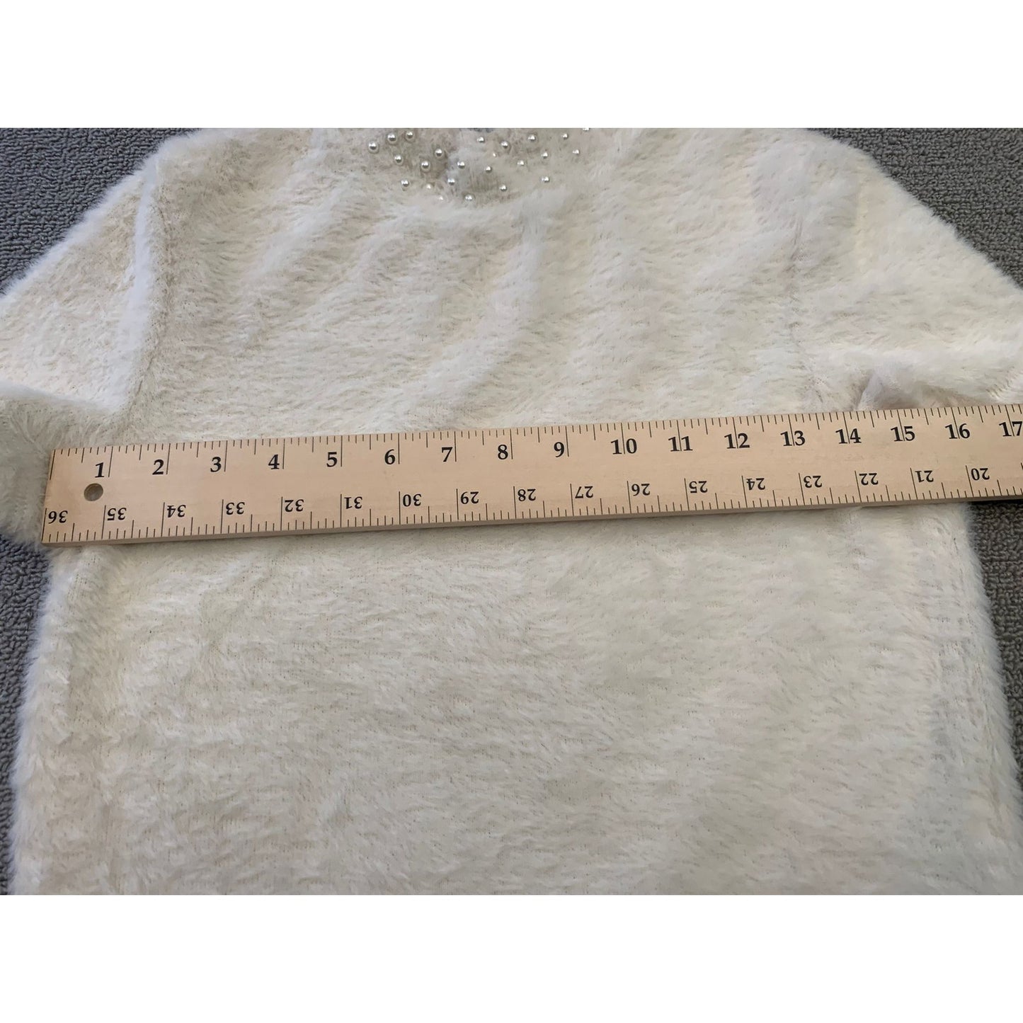 Zara Women's Medium White Pearl Embellished Short Sleeve Fluffy Top