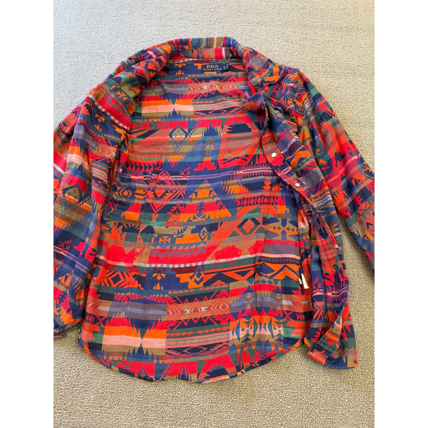 Polo Ralph Women Lauren Southwestern Aztec Navajo Western Shirt Large L Snap Button