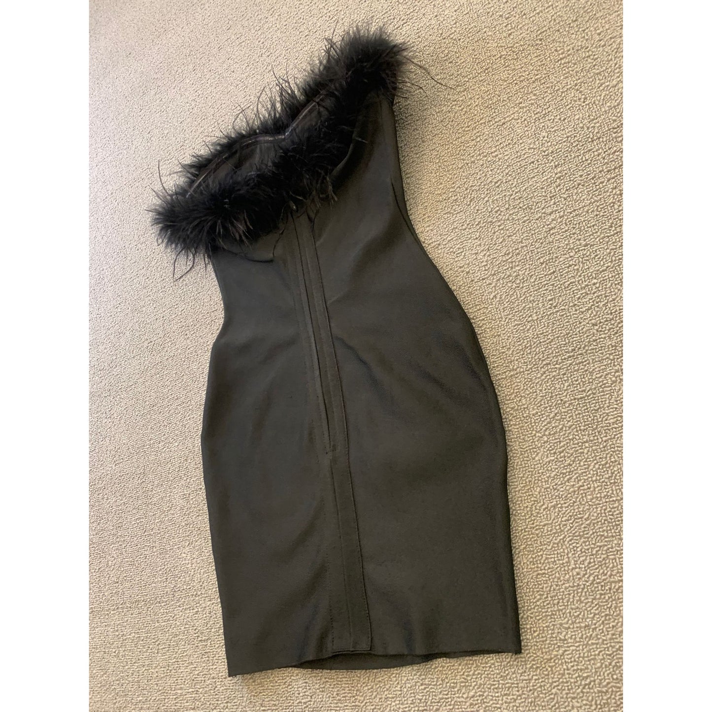 Superdown Women XXS Black Feather Trim Mini Dress