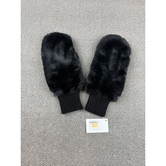 Carolina Amato Women's One Size Black Faux Fur Mittens NWT