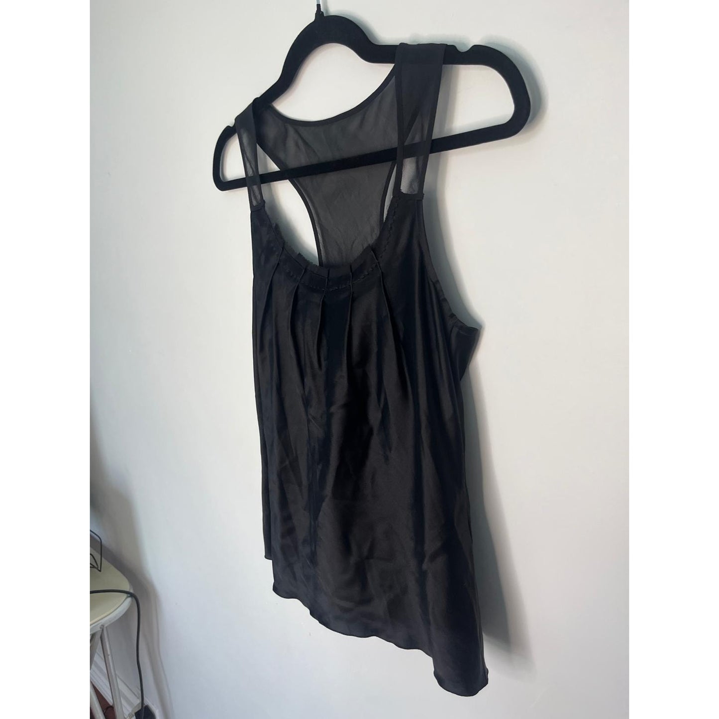 Club Monaco tank top women XS black satin mesh racerback