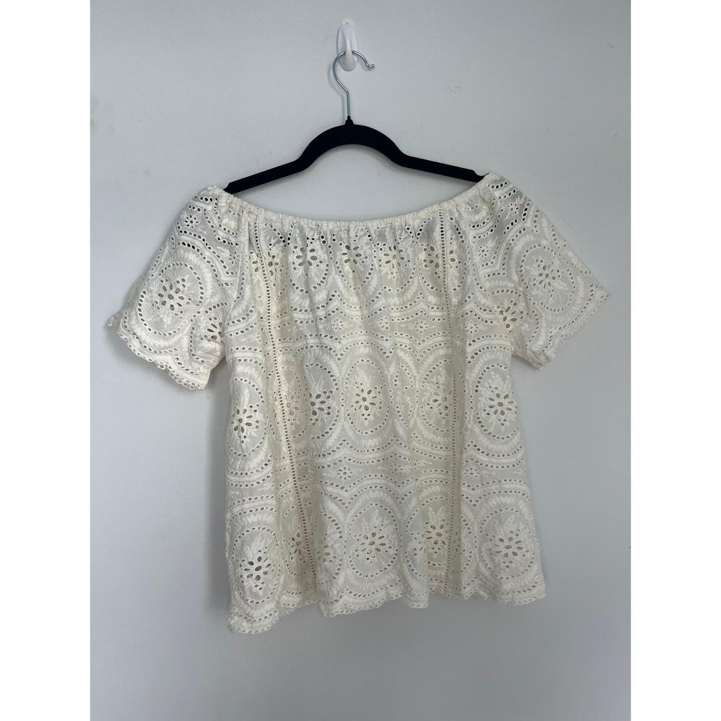 Joie Eyelet Blouse Women XS Off Shoulder White Lace Cotton Summer Top
