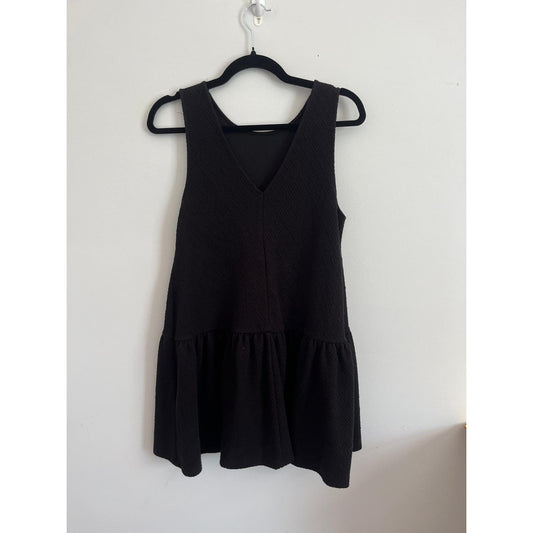 Free People Textured Black Mini Dress Women XS Sleeveless Ruffle Hem Boho
