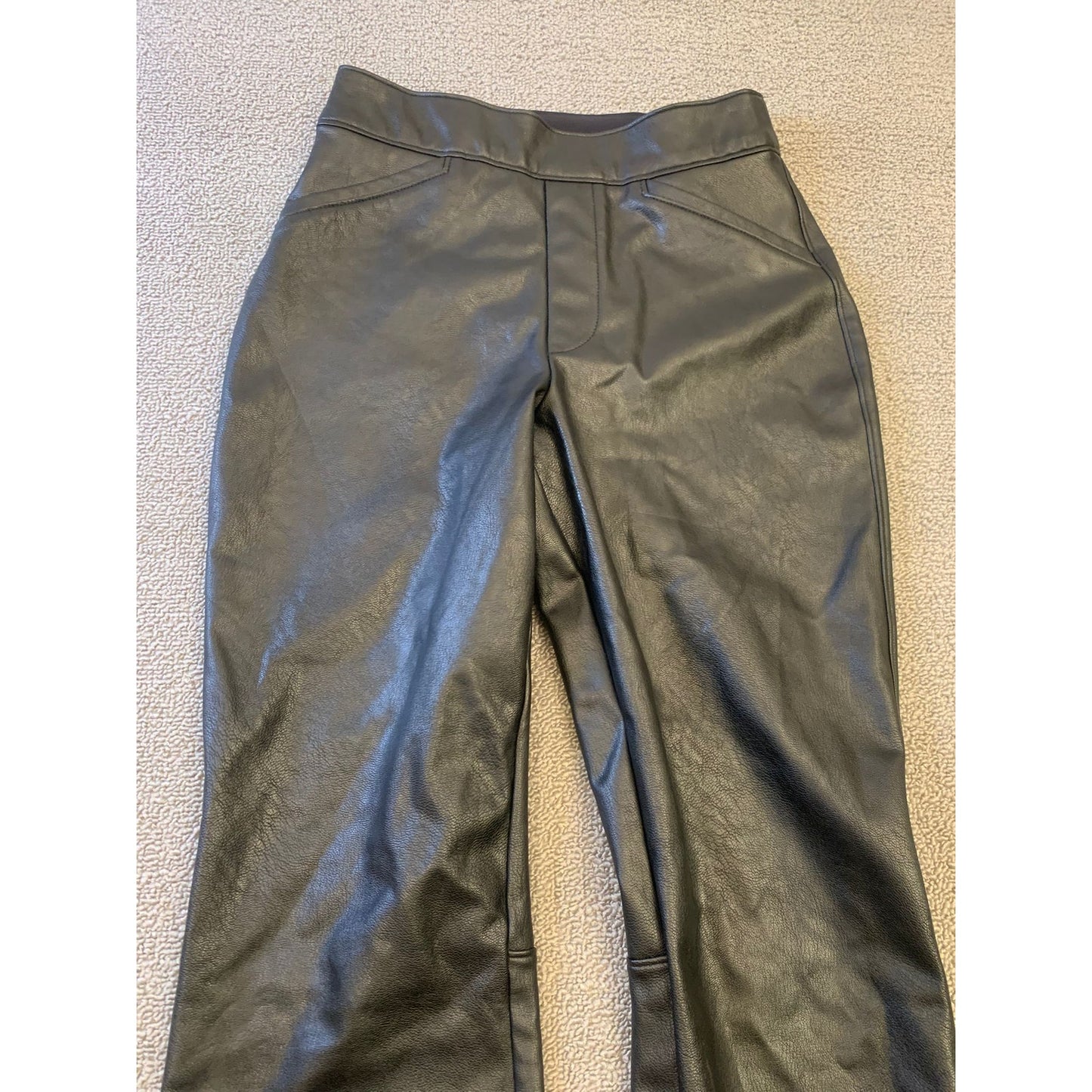 Spanx Women XS Black Faux Leather Flare Leggings