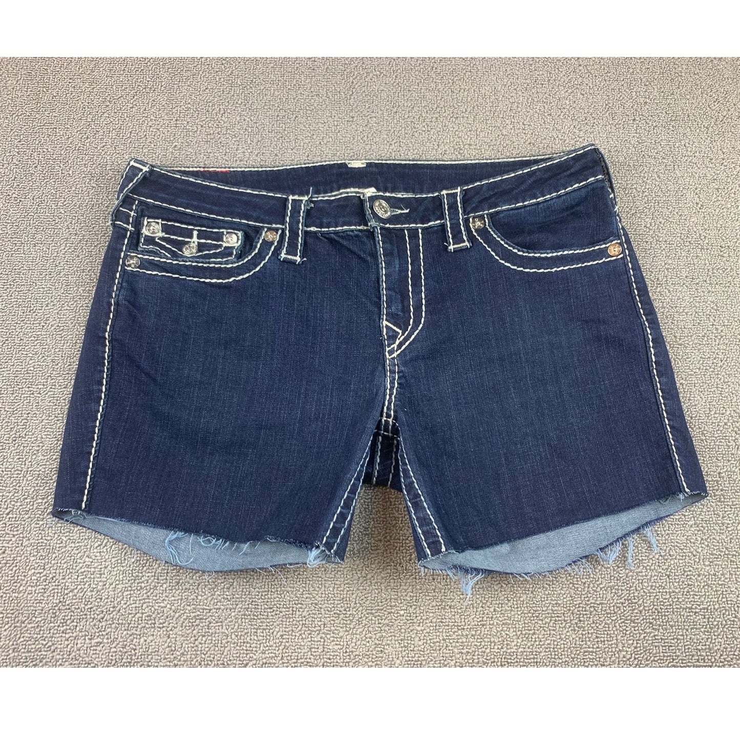 True Religion Women's 33 Blue Bobby Shorts Denim Jean Cutoffs