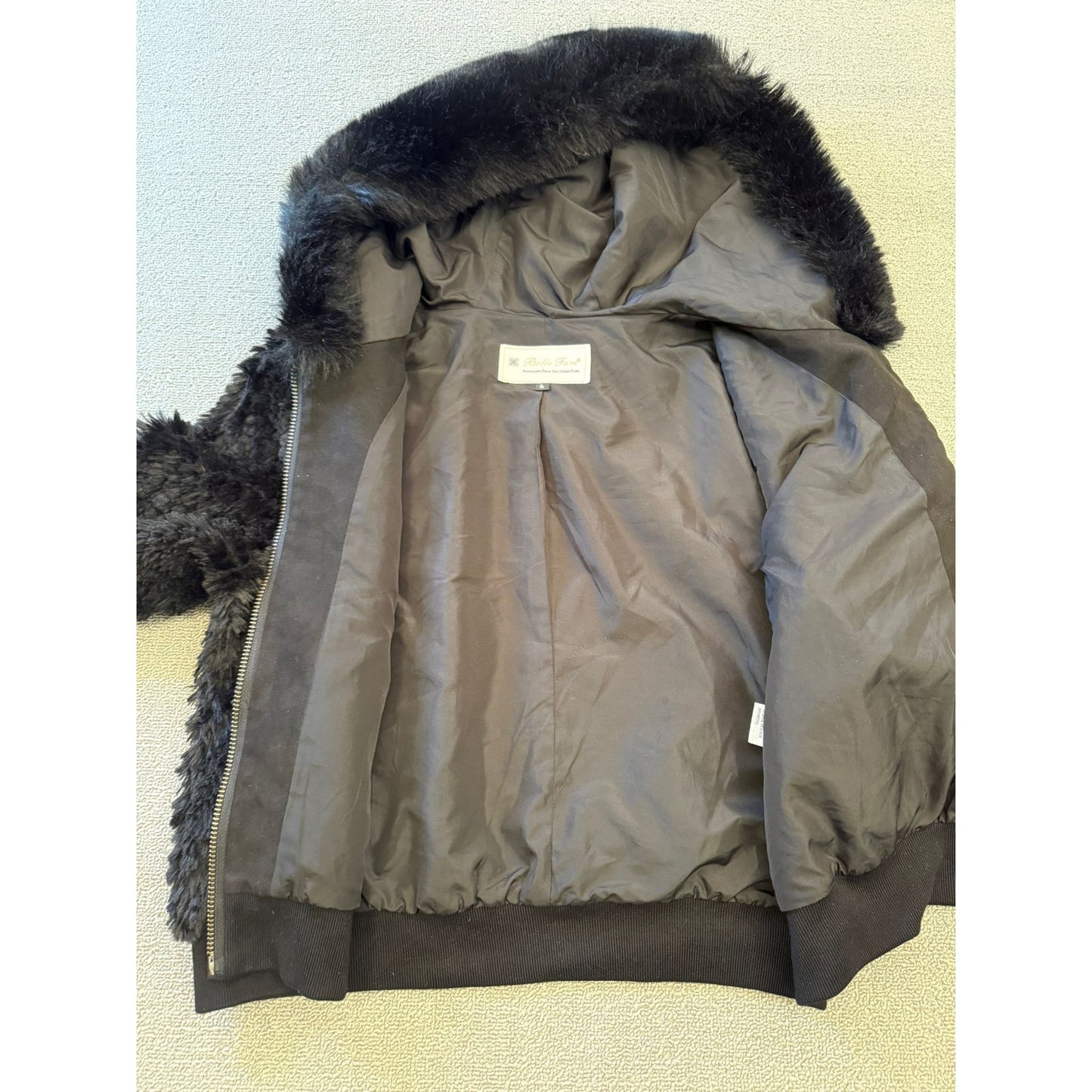 Belle Fare Women's L Large Black Faux Fur Hooded Zip Up Jacket Coat