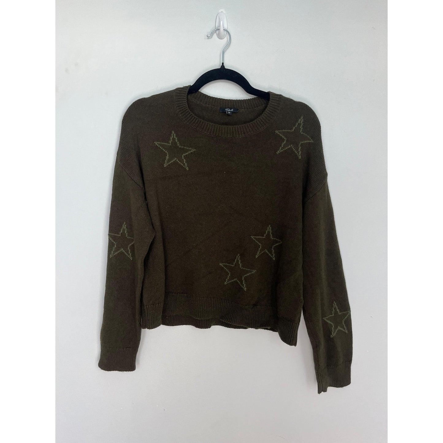 Rails Star Print Knit Sweater Women XS Olive Green Pullover Crew Neck