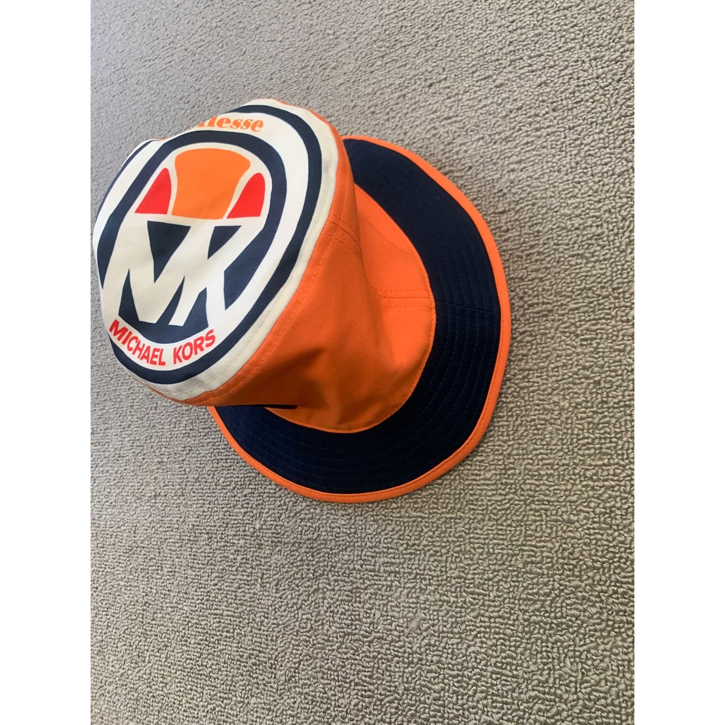 MICHAEL KORS Women One Size Orange Navy Logo Bucket Hat
