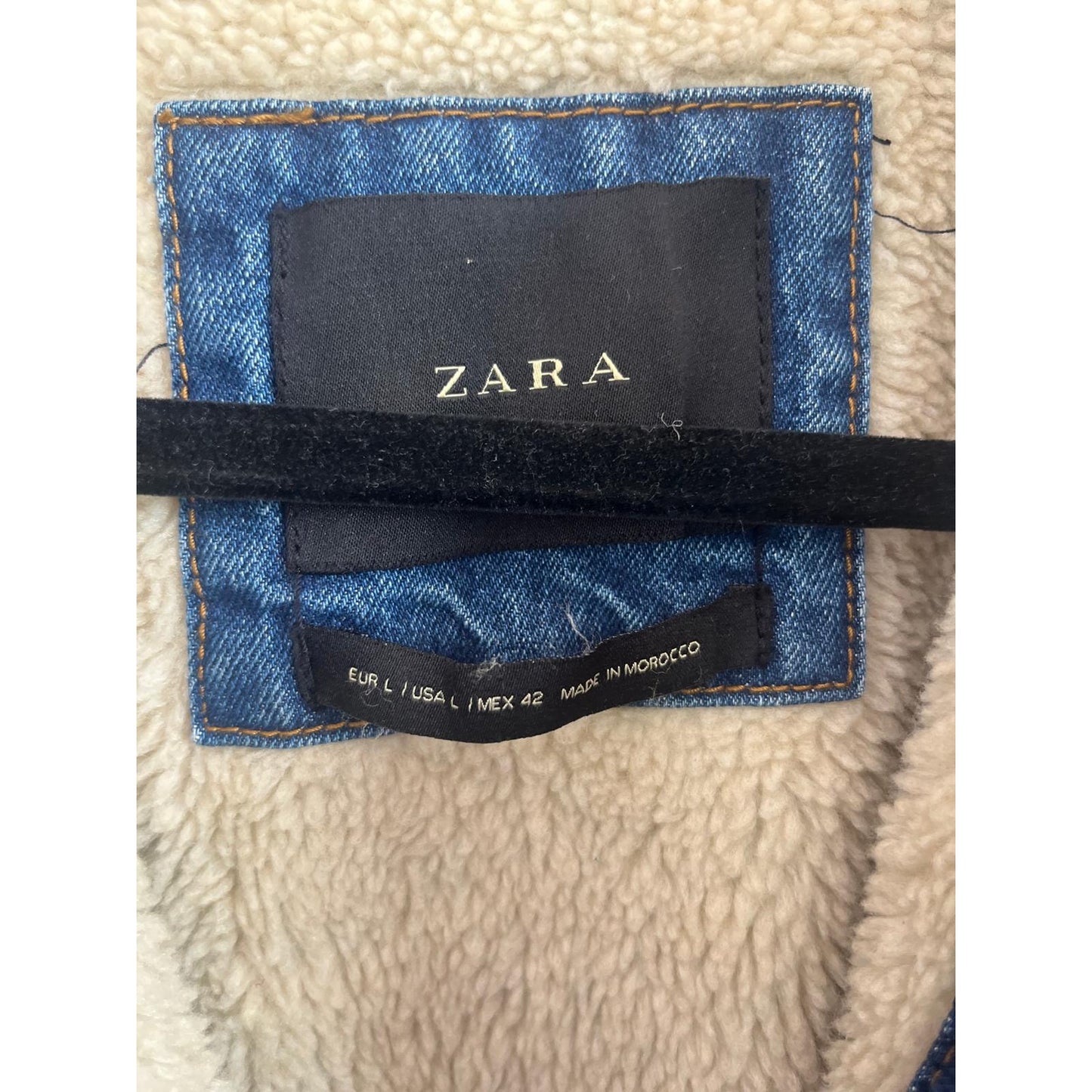 Zara Jacket Men L Blue Sherpa Lined Denim Trucker Coat Casual USA Style